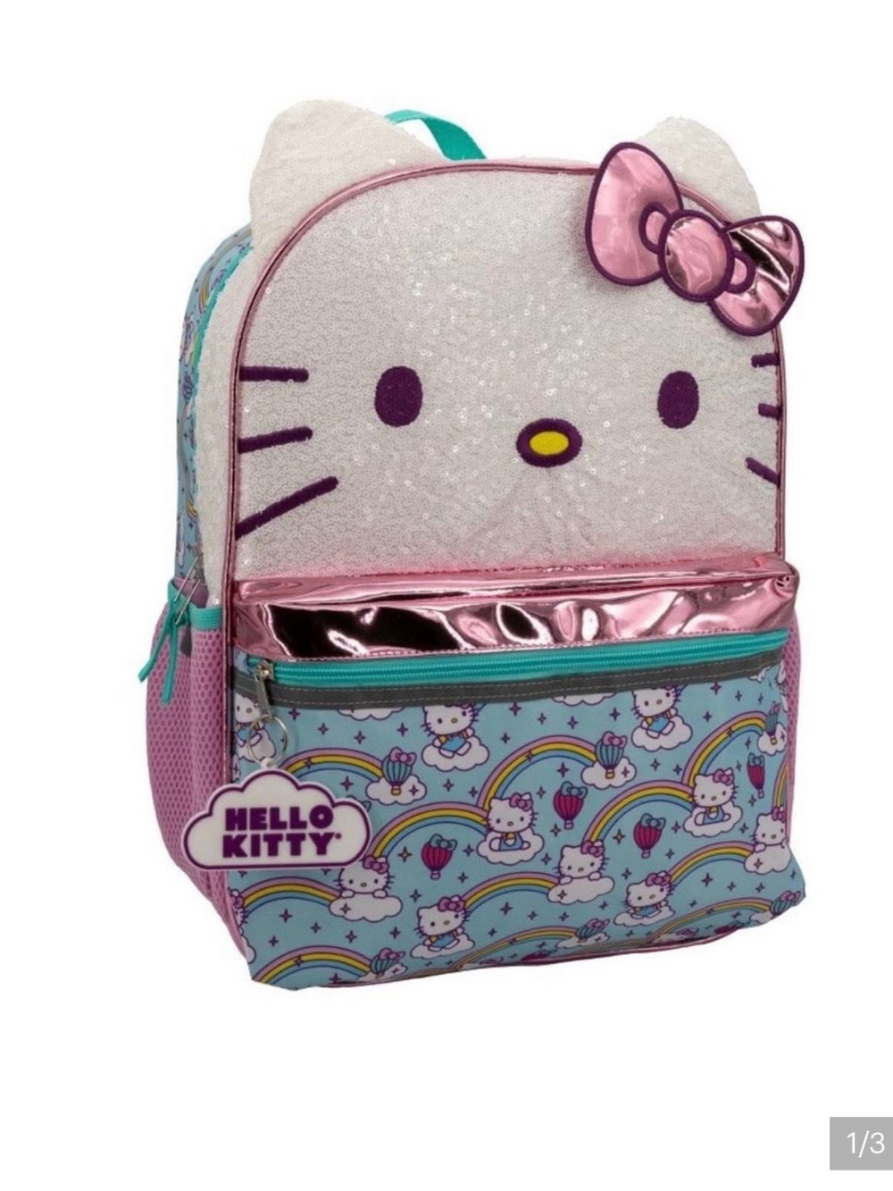 Hello Kitty Glitter Face Backpack - Pink, White, Teal